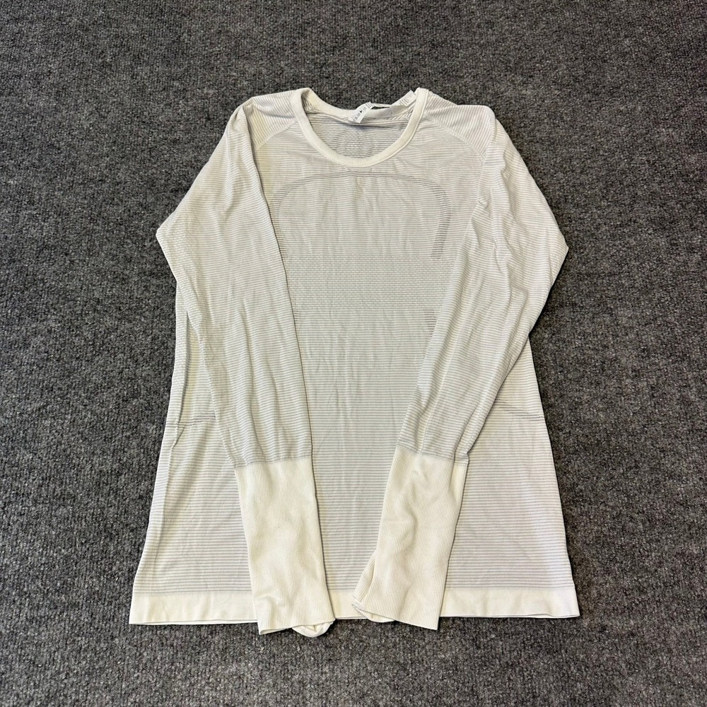 Lululemon Long Sleeve Womens Size 8 White Grey Swiftly Tech Striped Athletic Top